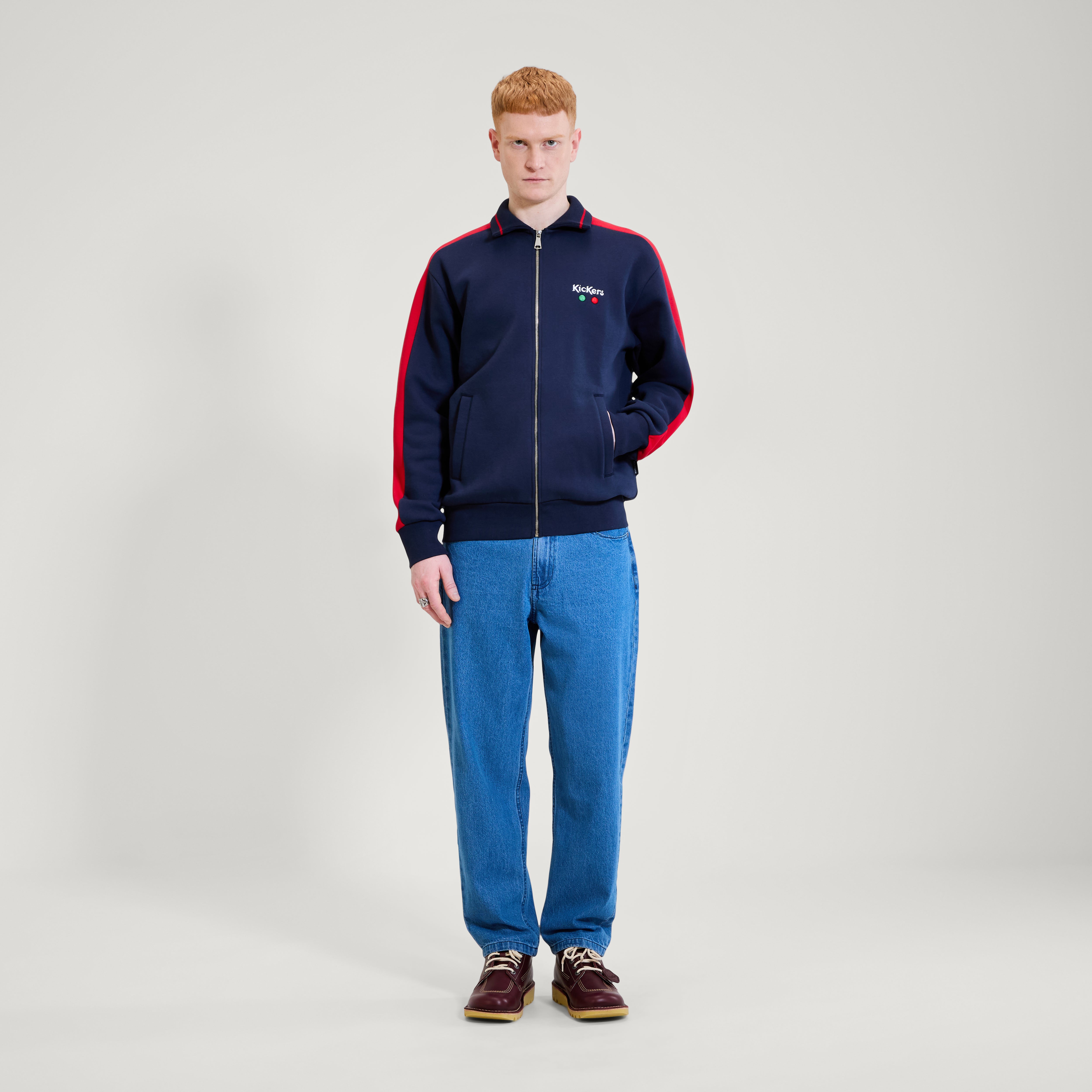 Adult Mens Kickers Classic Zip Through Knit Navy, view 1