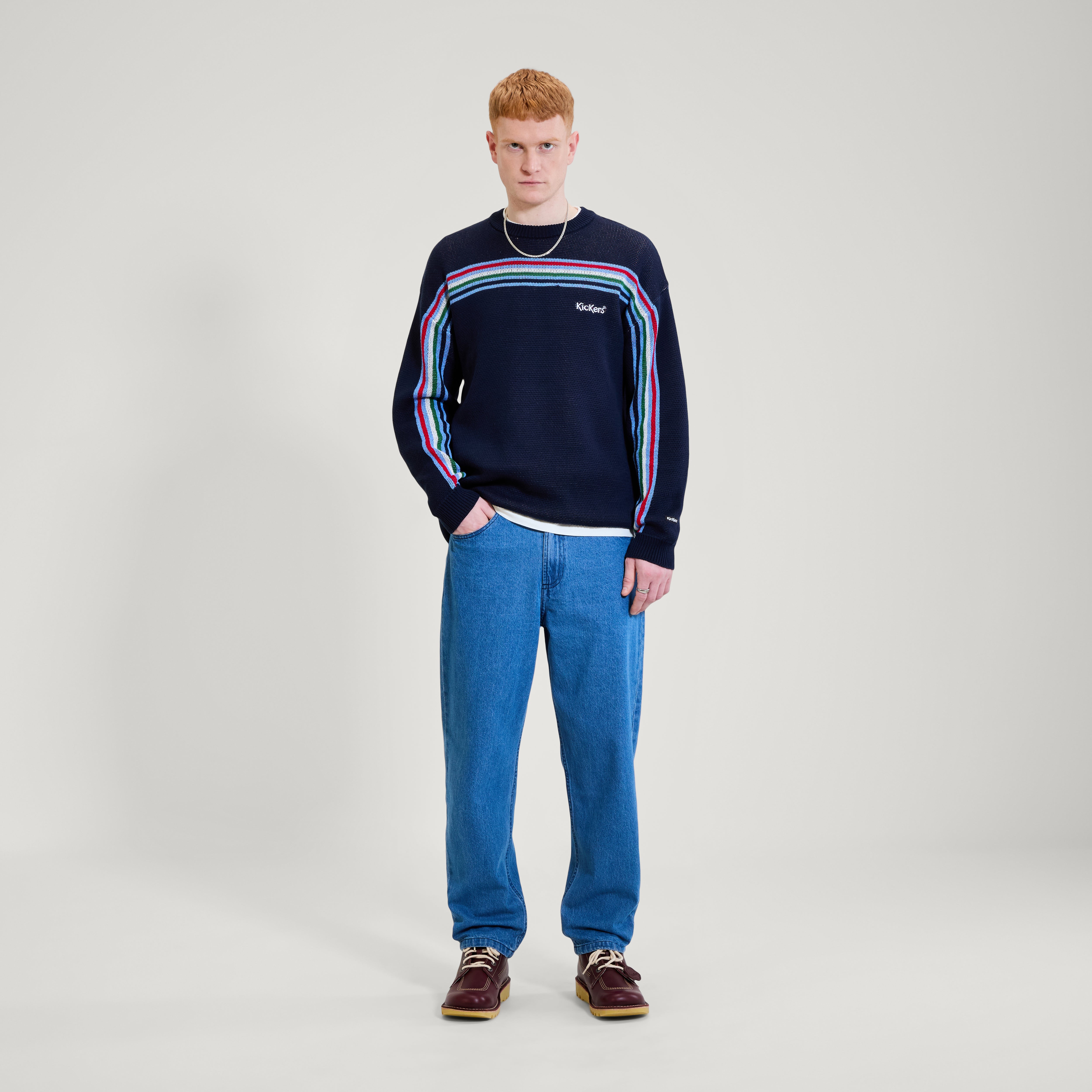 Adult Mens Kickers Crew Knit Navy, view 1