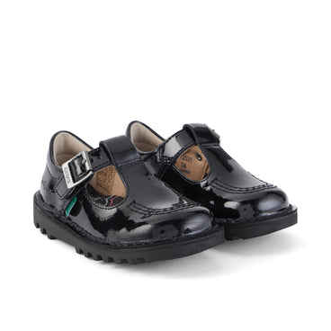 Front ¾ right of Infant Girls Kick T-Bar Patent Leather Black