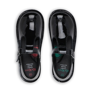 Detail view (Top view mapped) of Junior Girls Kick T Bar Patent Leather Black