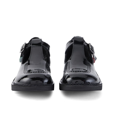 Front view of Youth Womens Kick T Bar Patent Leather Black