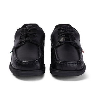 Front view of Youth Mens Fragma Lace 4 Eyelet Leather Black