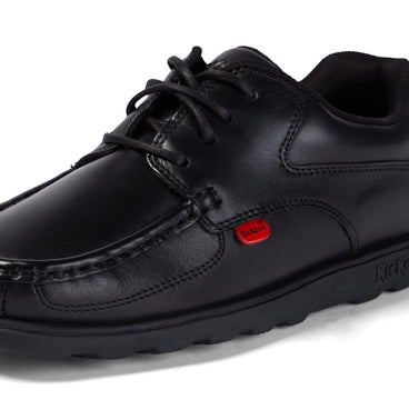 Detail view (close-up) of Youth Mens Fragma Lace 4 Eyelet Leather Black