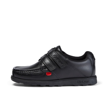 Left side view of Youth Mens Fragma Moc Twin Vel Leather Black