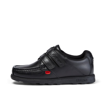Left side view of Youth Mens Fragma Moc Twin Vel Leather Black