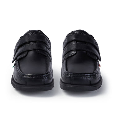 Front view of Youth Mens Fragma Moc Twin Vel Leather Black