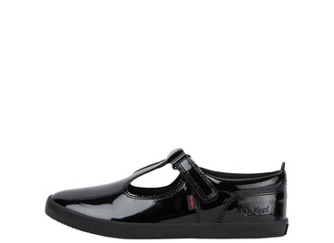 Left side view of Youth Womens Kariko T Bar Patent Leather Black
