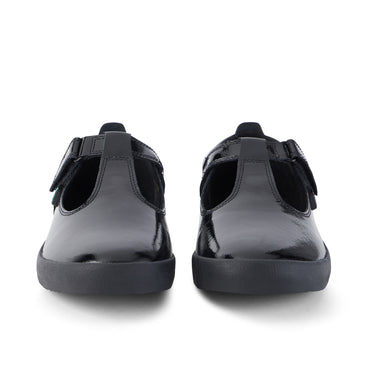 Front view of Youth Womens Kariko T Bar Patent Leather Black