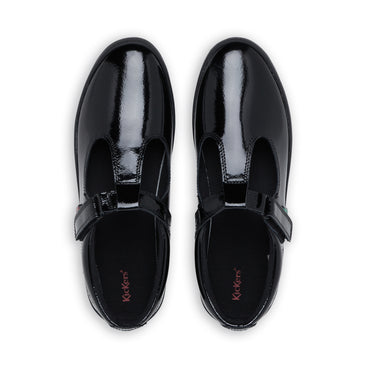 Detail view (Top view mapped) of Youth Womens Kariko T Bar Patent Leather Black