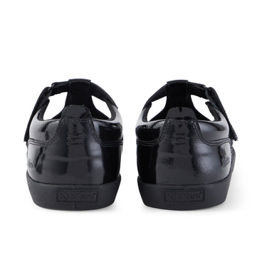 Back view of Youth Womens Kariko T Bar Patent Leather Black