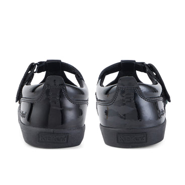 Back view of Junior Girls Kariko T Bar Patent Leather Black