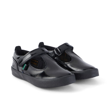 Front ¾ right of Infant Girls Kariko T-Strap Patent Leather Black