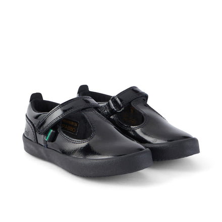 Front ¾ right of Infant Girls Kariko T-Strap Patent Leather Black