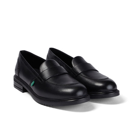 Front ¾ right of Adult Womens Lach Slip Leather Black