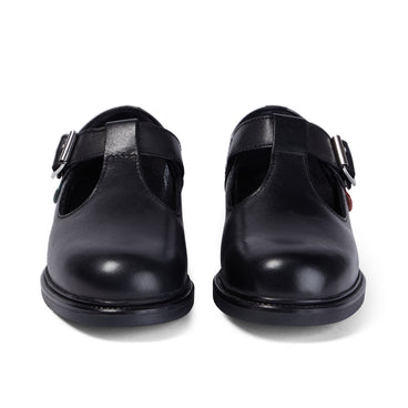 Front view of Junior Girls Lach T-Bar Leather Black