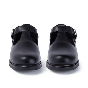 Front view of Youth Womens Lach T-Bar Leather Black