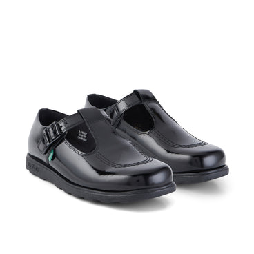 Front ¾ right of Adult Womens Fragma T-Buckle Patent Leather Black