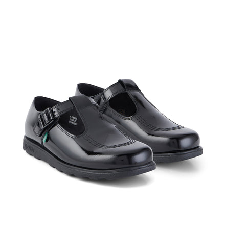 Front ¾ right of Adult Womens Fragma T-Buckle Patent Leather Black