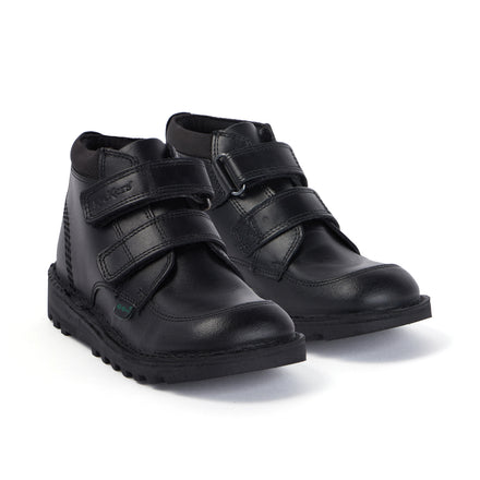 Front ¾ right of Junior Boys Kick Hi Scuff Leather Black