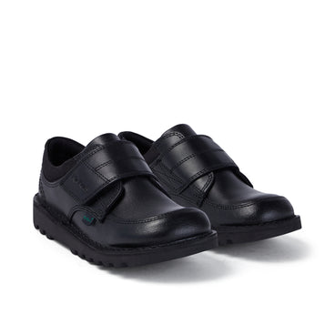 Front ¾ right of Junior Boys Kick Lo Scuff Leather Black