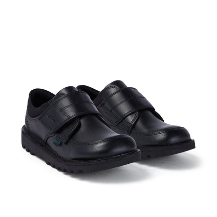 Front ¾ right of Junior Boys Kick Lo Scuff Leather Black