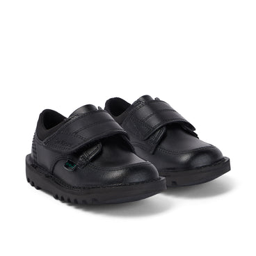 Front ¾ right of Infant Boys Kick Lo Scuff Leather Black