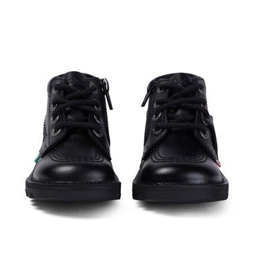 Front view of Infant Unisex Kick Hi Zip Leather Black