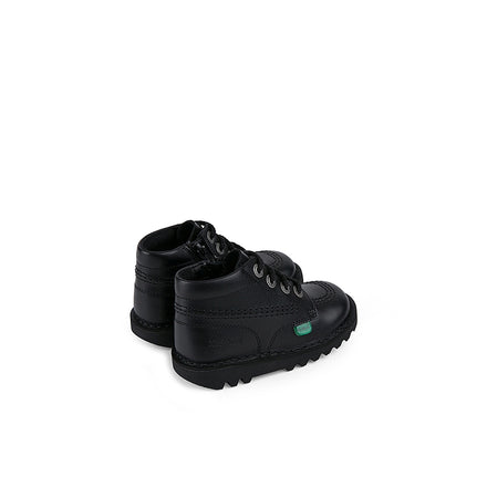 Front ¾ right of Infant Unisex Kick Hi Zip Leather Black