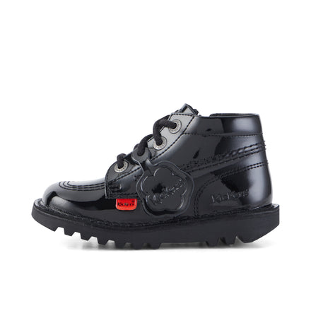 Left side view of Infant Unisex Kick Hi Zip Patent Leather Black