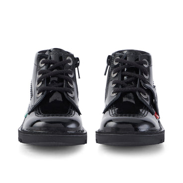 Front view of Infant Unisex Kick Hi Zip Patent Leather Black