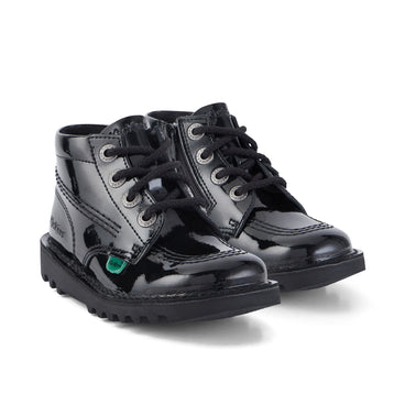 Front ¾ right of Infant Unisex Kick Hi Zip Patent Leather Black