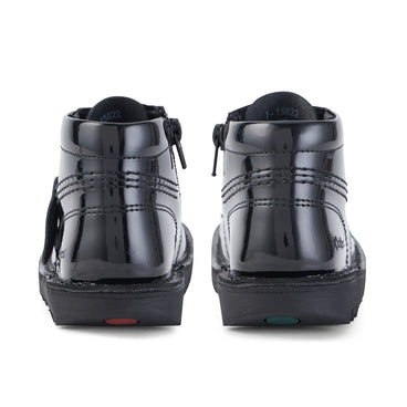 Back view of Infant Unisex Kick Hi Zip Patent Leather Black