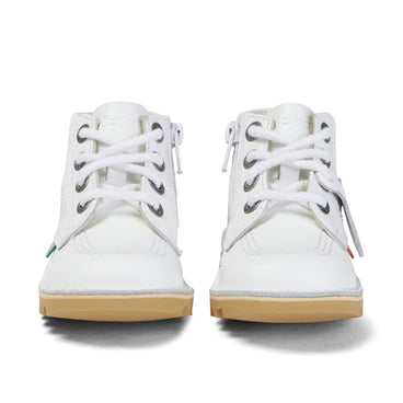 Front view of Infant Unisex Kick Hi Zip Leather White