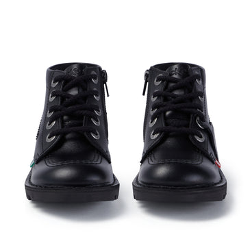 Front view of Junior Unisex Kick Hi Zip Leather Black