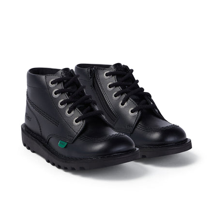 Front ¾ right of Junior Unisex Kick Hi Zip Leather Black