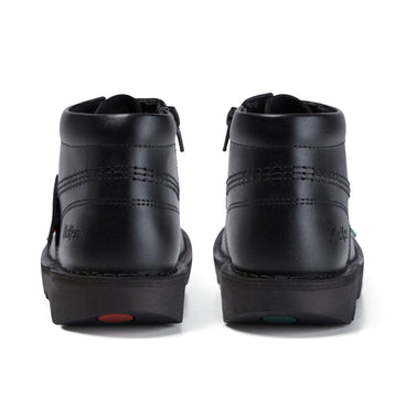 Back view of Junior Unisex Kick Hi Zip Leather Black
