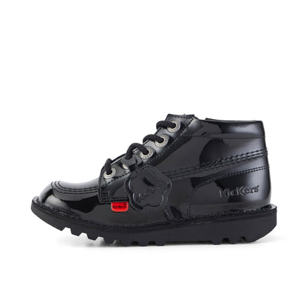 Left side view of Junior Unisex Kick Hi Zip Patent Leather Black