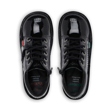 Detail view (Top view mapped) of Junior Unisex Kick Hi Zip Patent Leather Black