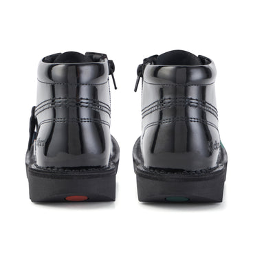 Back view of Junior Unisex Kick Hi Zip Patent Leather Black