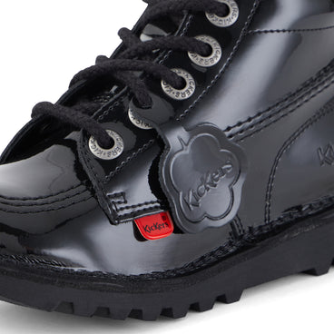 Detail view (close-up) of Junior Unisex Kick Hi Zip Patent Leather Black