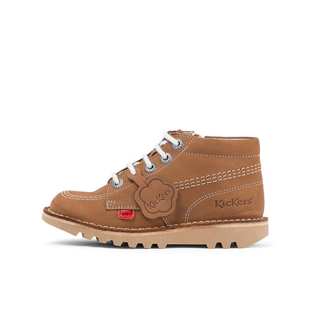 Left side view of Junior Unisex Kick Hi zip Leather Tan
