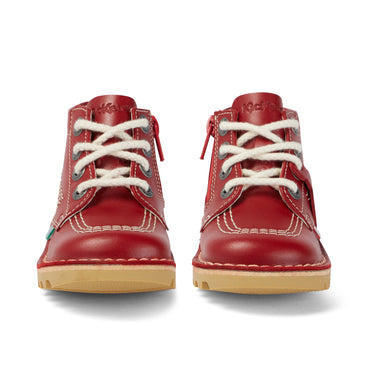 Front view of Infant Unisex Kick Hi Zip Leather Red