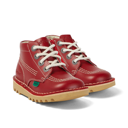 Front ¾ right of Infant Unisex Kick Hi Zip Leather Red