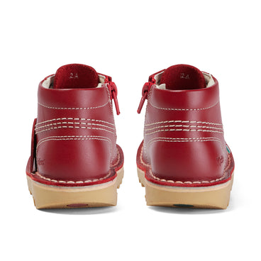 Back view of Infant Unisex Kick Hi Zip Leather Red