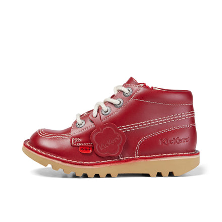 Left side view of Junior Unisex Kick Hi Zip Leather Red