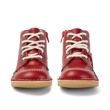 Front view of Junior Unisex Kick Hi Zip Leather Red