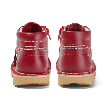 Back view of Junior Unisex Kick Hi Zip Leather Red