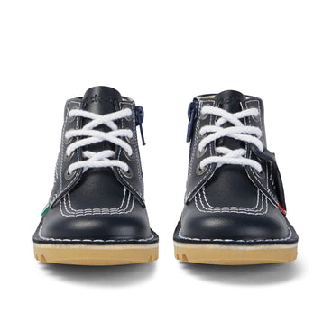 Front view of Infant Unisex Kick Hi Zip Leather Navy