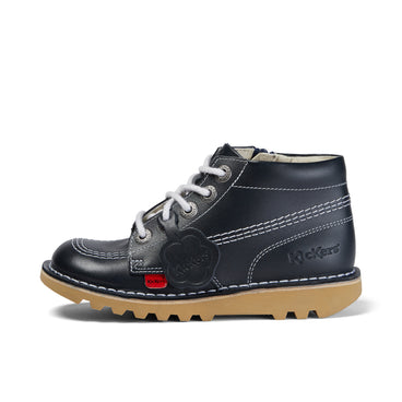 Left side view of Junior Unisex Kick Hi Zip Leather Navy