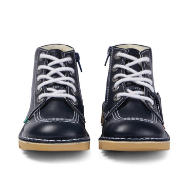 Front view of Junior Unisex Kick Hi Zip Leather Navy